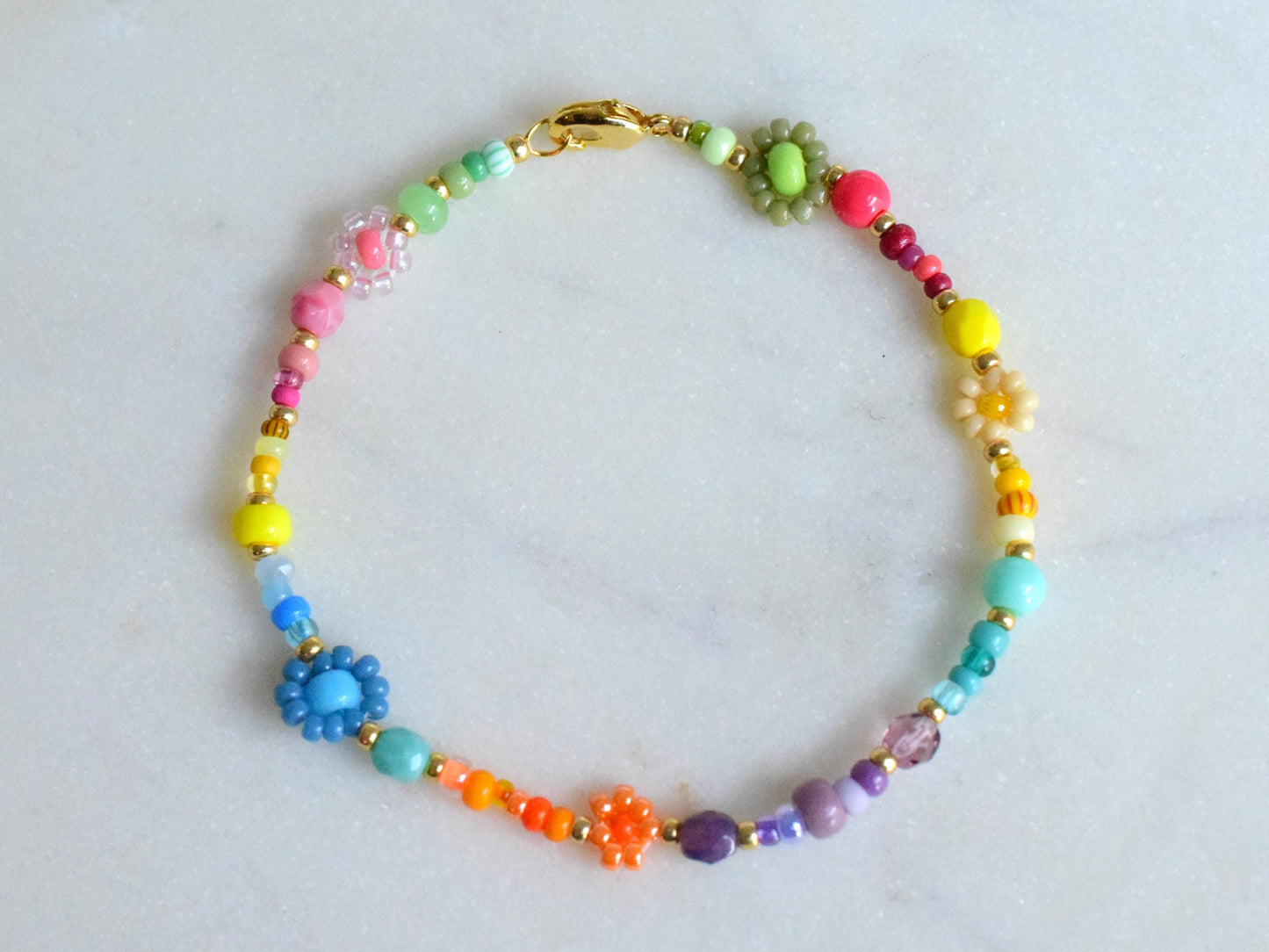 Rainbow bracelet beaded, colorful bracelet, flower bracelet, friendship bracelet, birthday gift for girlfriend, Valentine bracelet gift