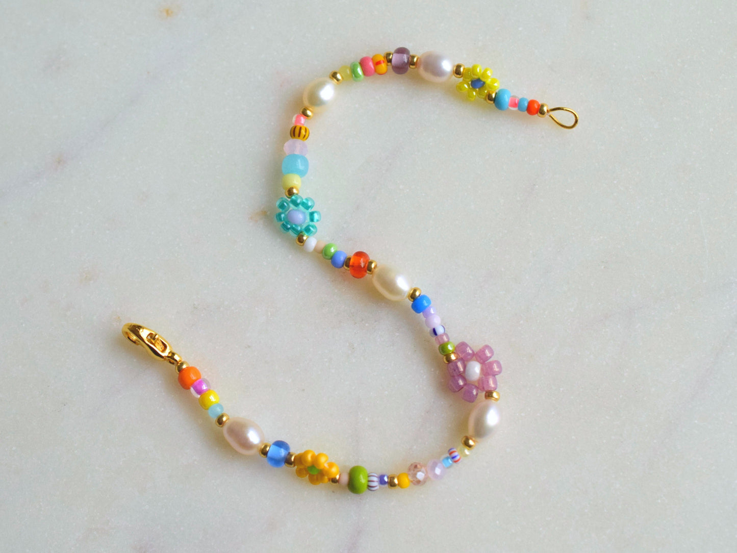 Colorful bead and pearl bracelet, flower bracelet mixed bead, freshwater pearl bracelet for women, Valentine bracelet gift