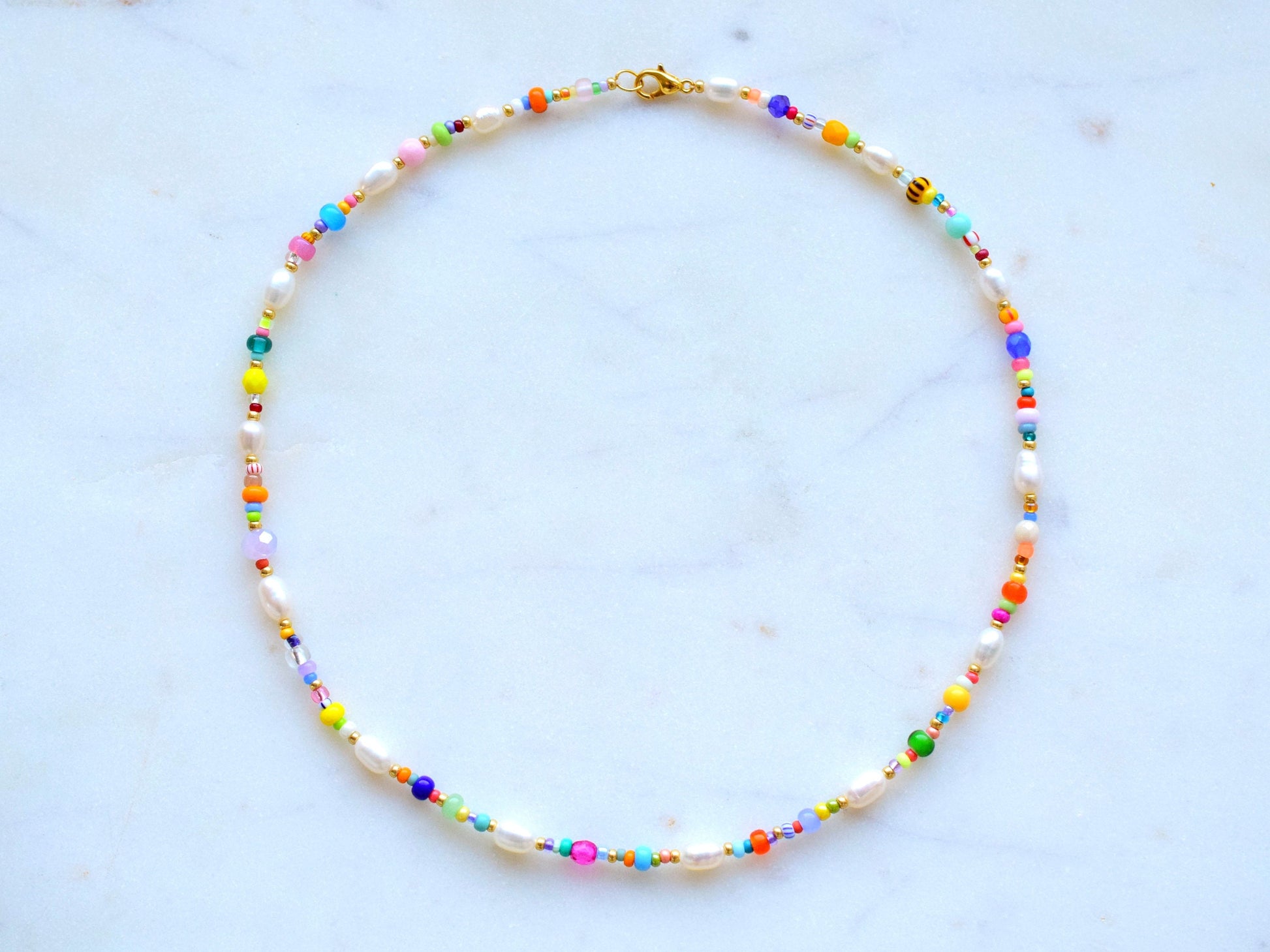 Colorful beaded necklace, freshwater pearl necklace, birthday gift for daughter, Valentines gift for her necklace, colorful summer jewellery