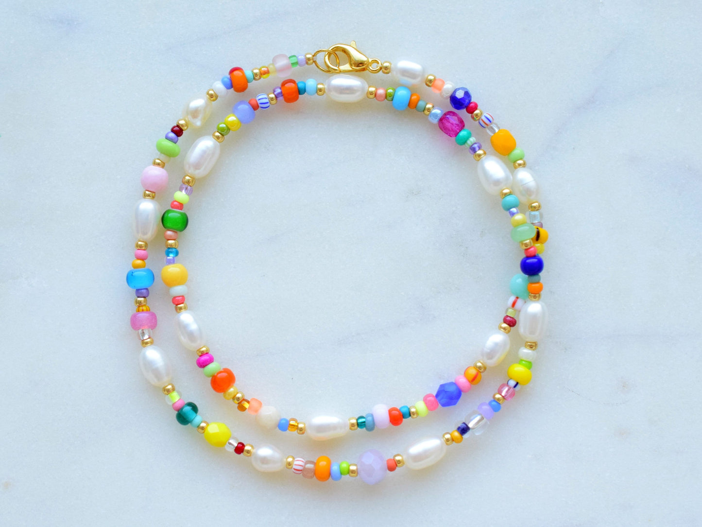 Colorful beaded necklace, freshwater pearl necklace, birthday gift for daughter, Valentines gift for her necklace, colorful summer jewellery