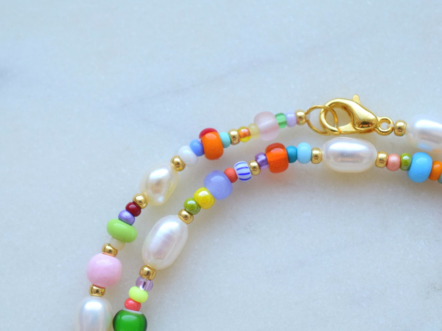 Colorful beaded necklace, freshwater pearl necklace, birthday gift for daughter, Valentines gift for her necklace, colorful summer jewellery