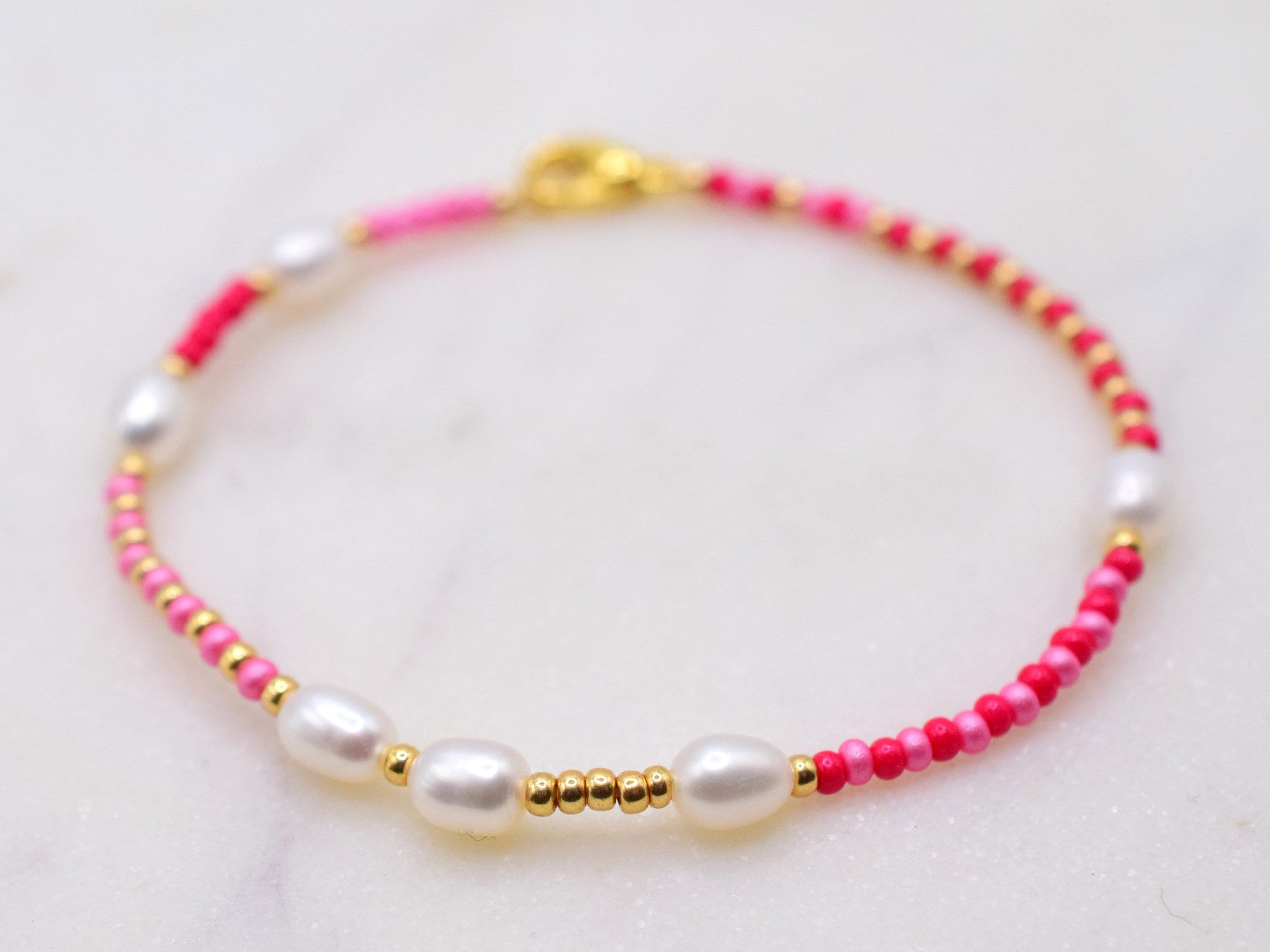 Pink and red beaded bracelet, bead and pearl bracelet, Valentine bracelet gift, small gifts for girlfriend, friendship bracelet