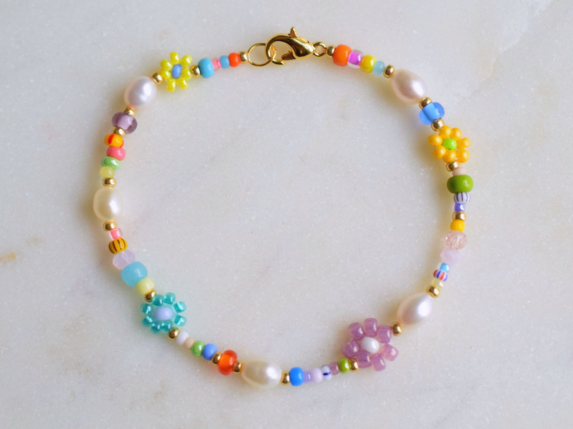 Colorful bead and pearl bracelet, flower bracelet mixed bead, freshwater pearl bracelet for women, Valentine bracelet gift