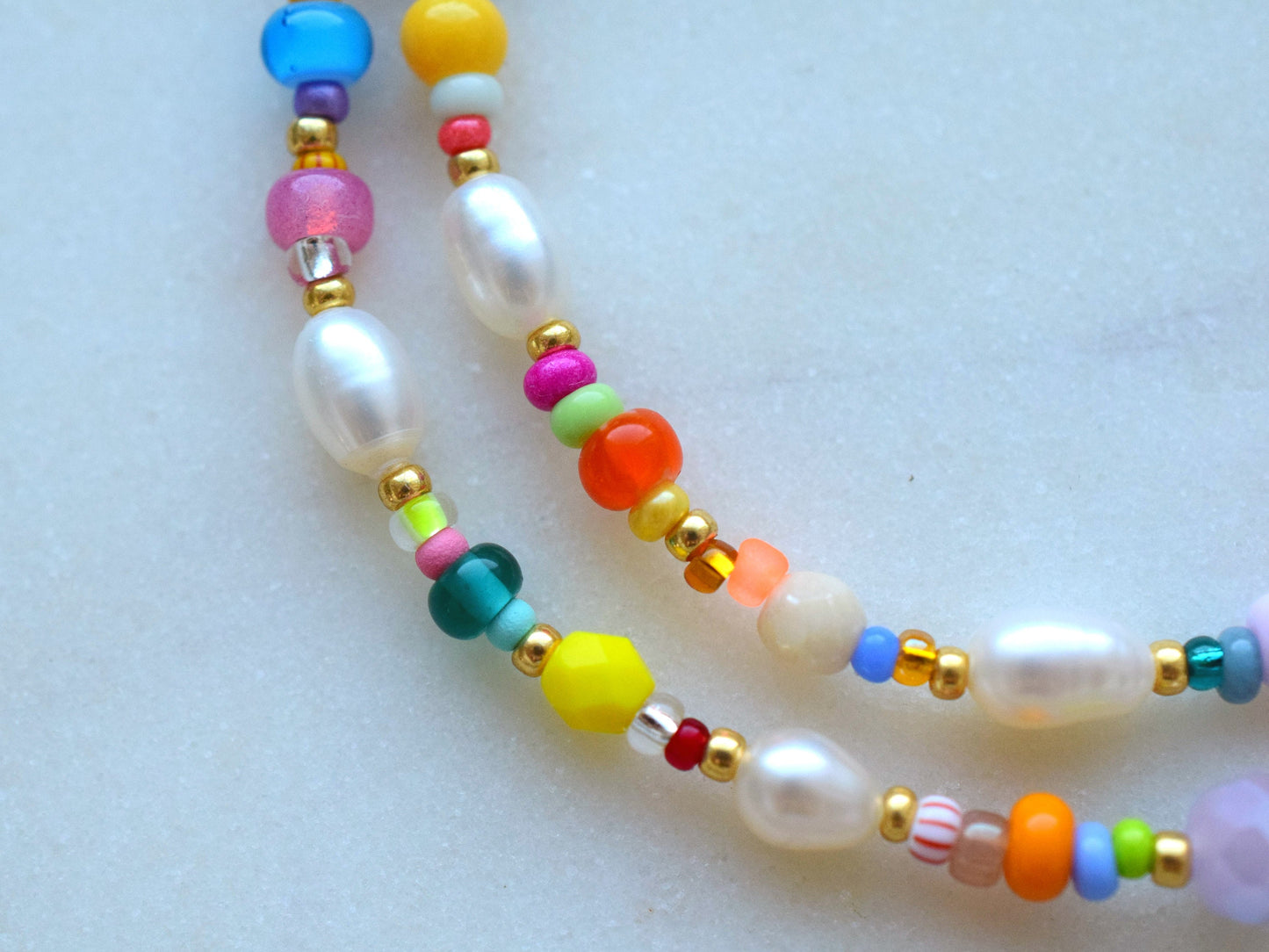 Colorful beaded necklace, freshwater pearl necklace, birthday gift for daughter, Valentines gift for her necklace, colorful summer jewellery