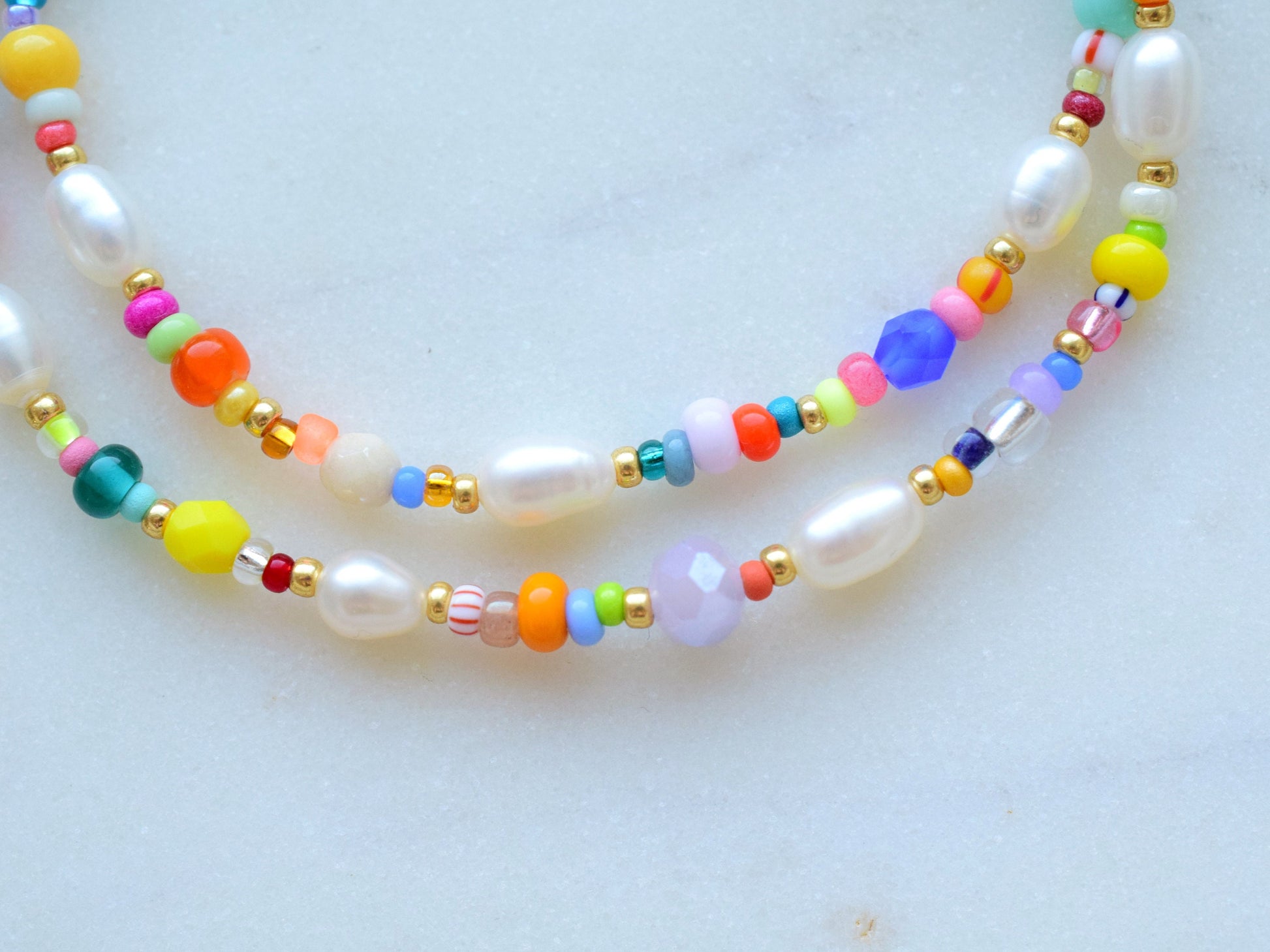 Colorful beaded necklace, freshwater pearl necklace, birthday gift for daughter, Valentines gift for her necklace, colorful summer jewellery