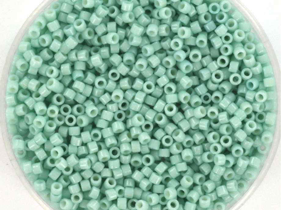 Miyuki Delica beads duracoat opaque dyed mint aqua, 5g 11/0 DB2356, cylindrical beads, 1.6mm beads, teal Miyuki Delicas, color DB 2356