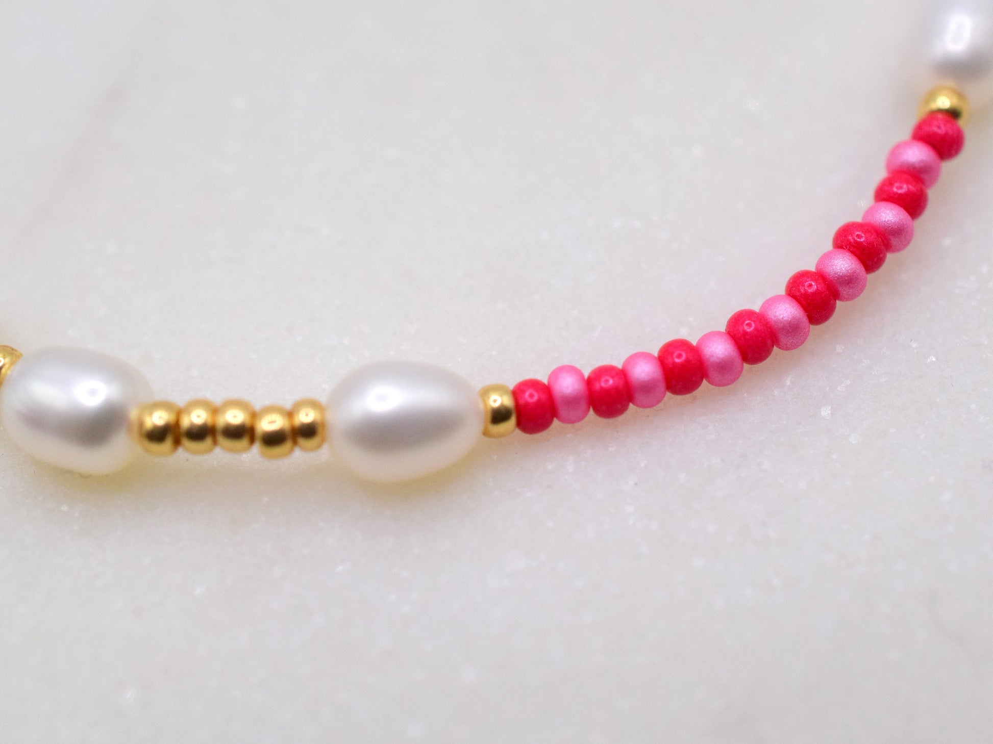 Pink and red beaded bracelet, bead and pearl bracelet, Valentine bracelet gift, small gifts for girlfriend, friendship bracelet