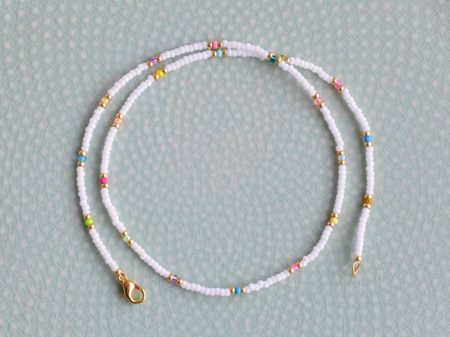 Colorful beaded necklace thin, white beaded necklace, small gifts for women birthday, cute gifts for daughter, dainty beaded necklace