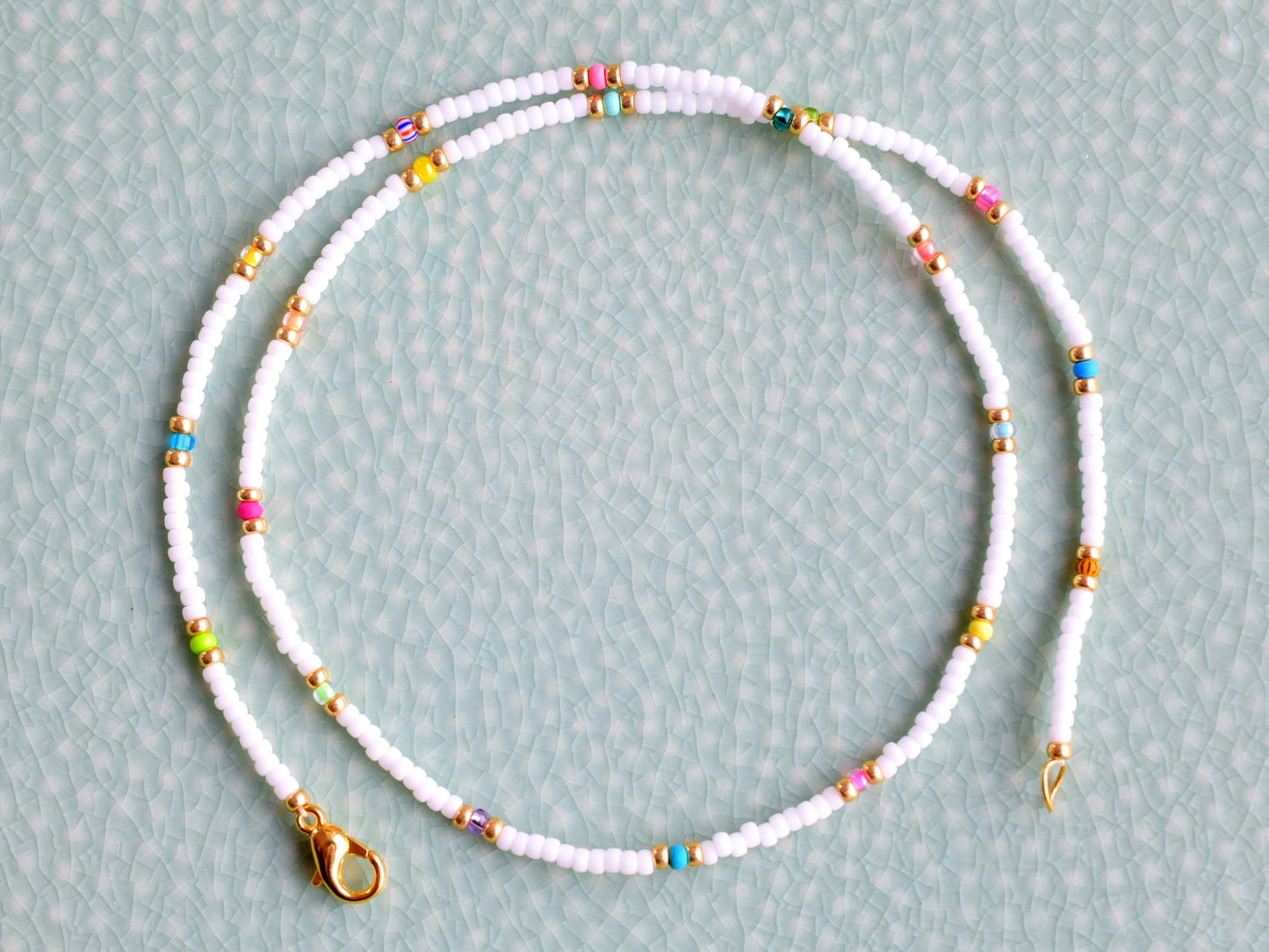 Colorful beaded necklace thin, white beaded necklace, small gifts for women birthday, cute gifts for daughter, dainty beaded necklace