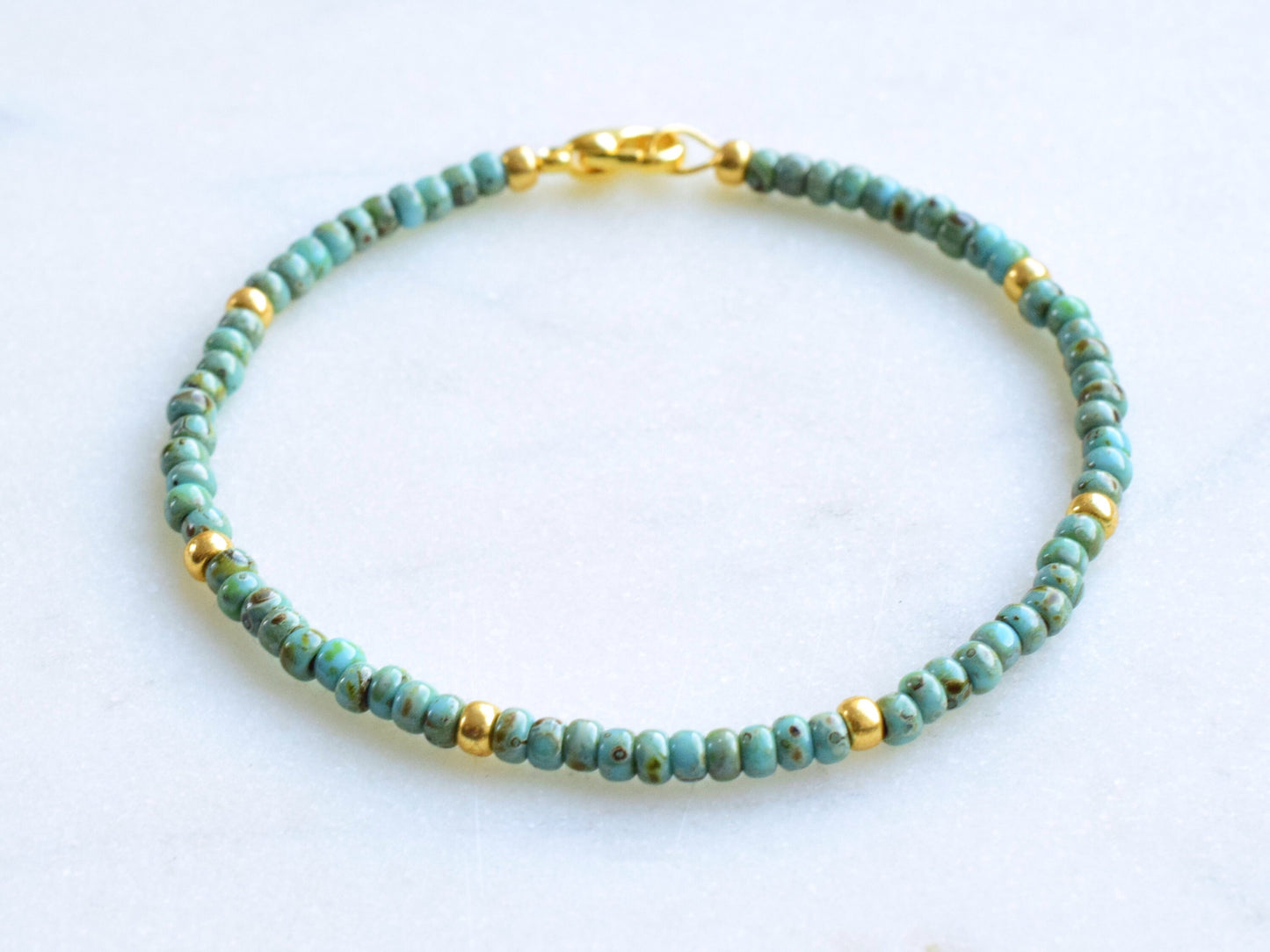 Turquoise and gold beaded bracelet, stacking bracelets, Valentine bracelet gift, gift for friends woman birthday, small gift ideas