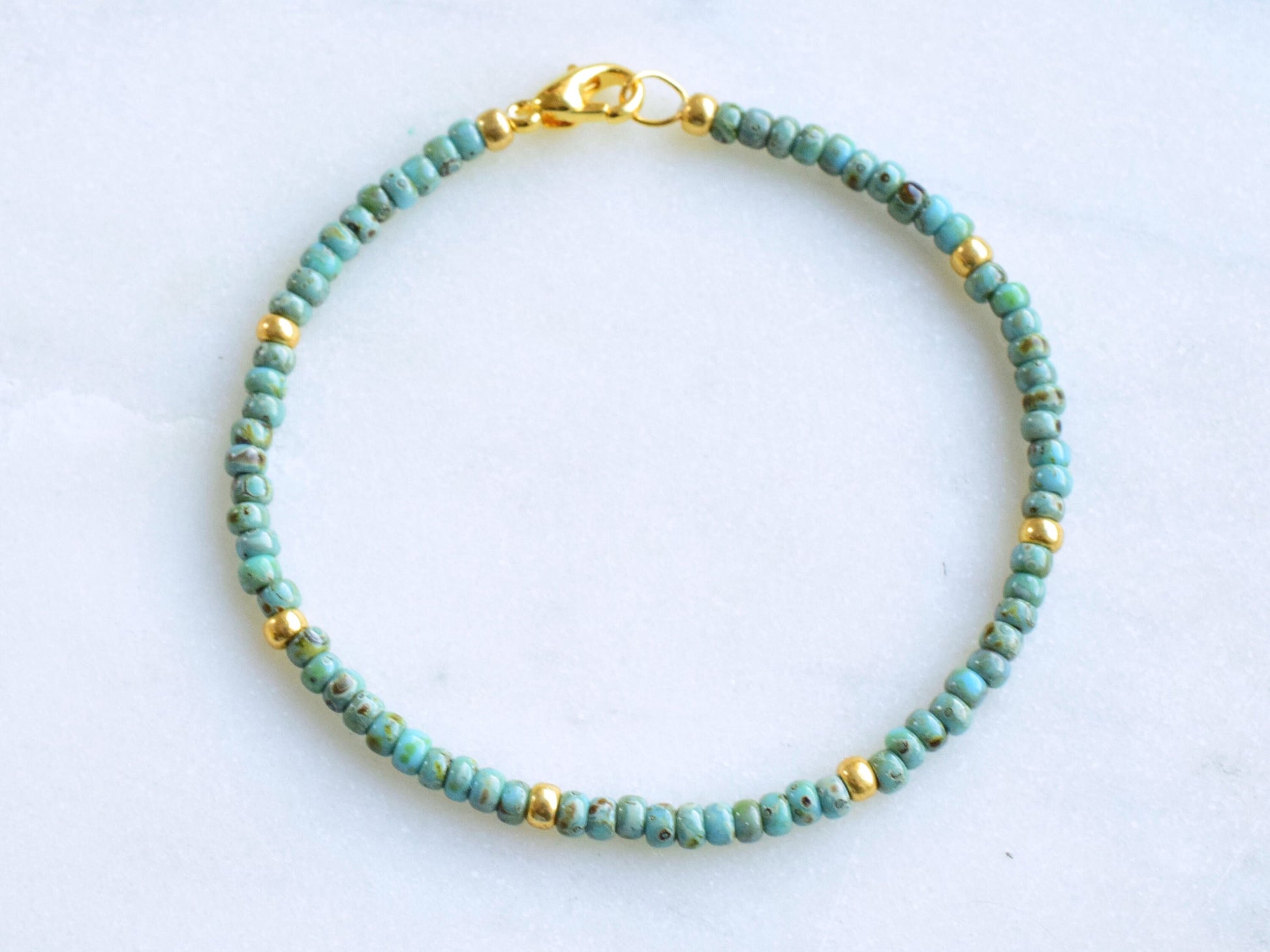 Turquoise and gold beaded bracelet, stacking bracelets, Valentine bracelet gift, gift for friends woman birthday, small gift ideas