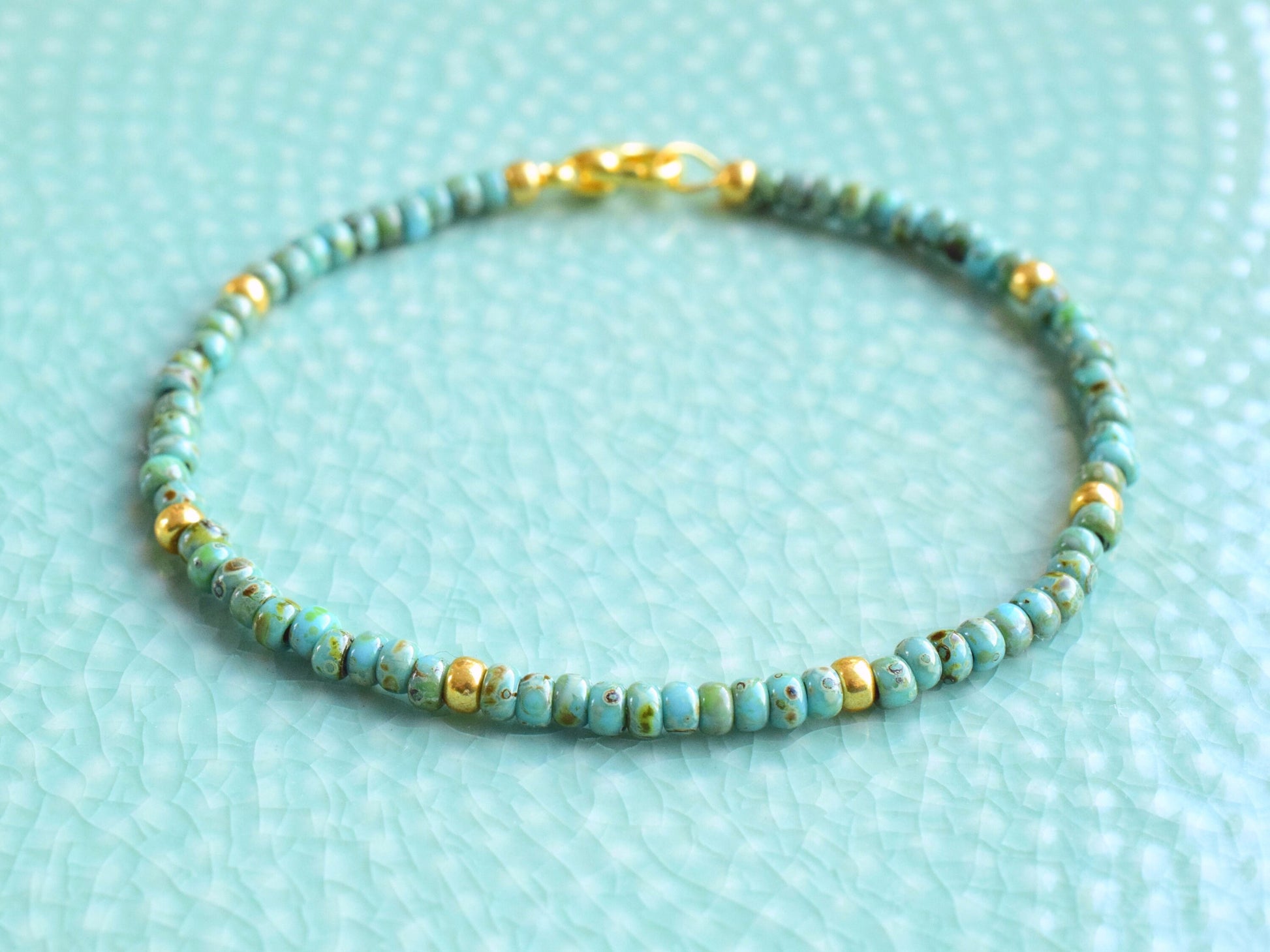 Turquoise and gold beaded bracelet, stacking bracelets, Valentine bracelet gift, gift for friends woman birthday, small gift ideas