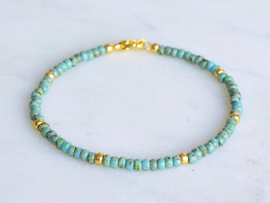 Turquoise and gold beaded bracelet, stacking bracelets, Valentine bracelet gift, gift for friends woman birthday, small gift ideas