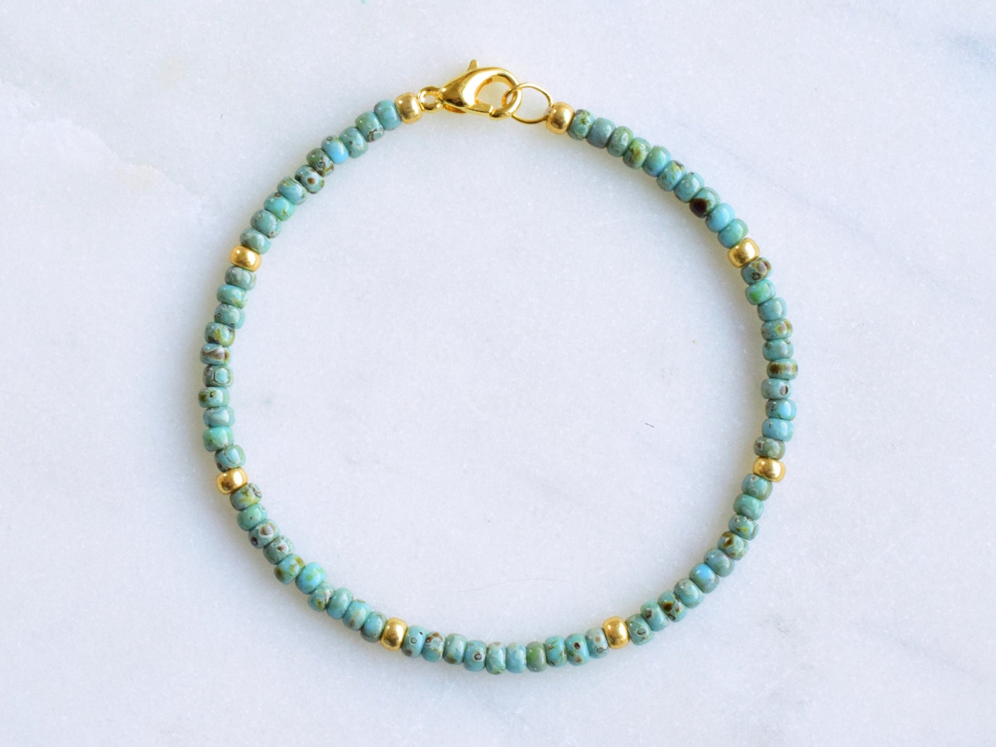 Turquoise and gold beaded bracelet, stacking bracelets, Valentine bracelet gift, gift for friends woman birthday, small gift ideas