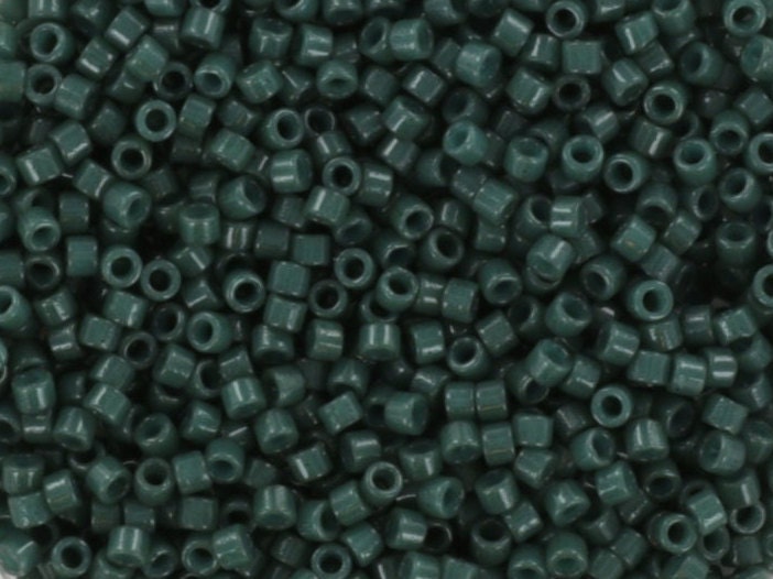 Miyuki Delica beads duracoat opaque dyed forest green, 5g 11/0 DB2358, cylindrical beads, dark green Miyuki Delicas, Miyuki Delica 2358