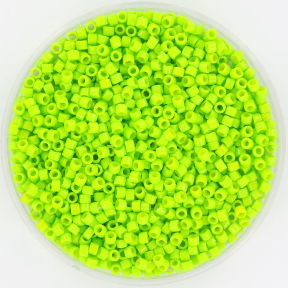 Miyuki Delica beads duracoat opaque dyed kiwi green, 5g 11/0 color DB 2121, cylindrical beads, Miyuki opaque bright green DB2121