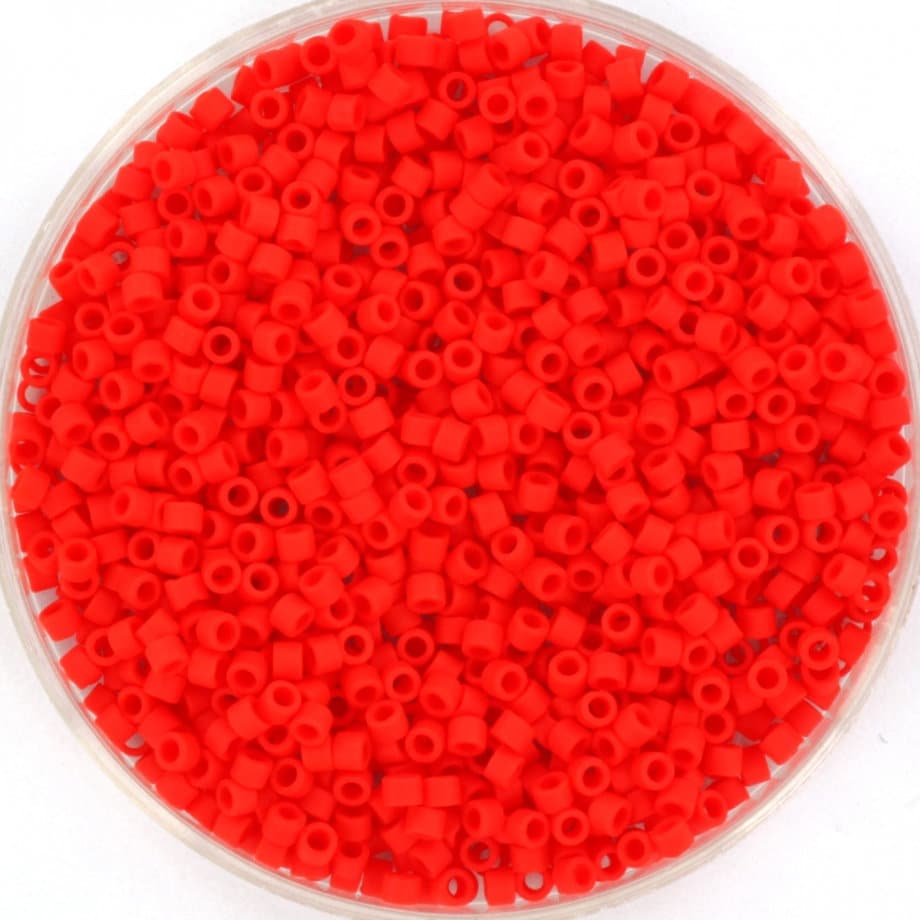 Miyuki Delica beads opaque matte vermillion red, 5g 11/0 color DB 757, cylindrical beads, Miyuki bright red beads, Miyuki seed beads red