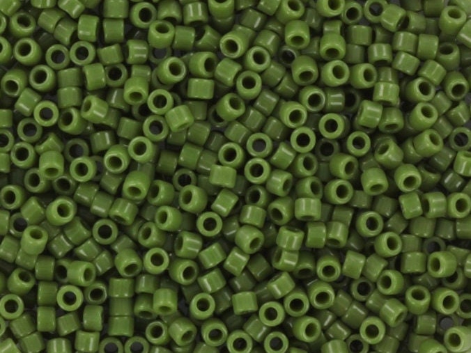 Miyuki Delica beads opaque avocado, 5g 11/0 color DB 1135, cylindrical beads, Miyuki opaque dark green DB1135,