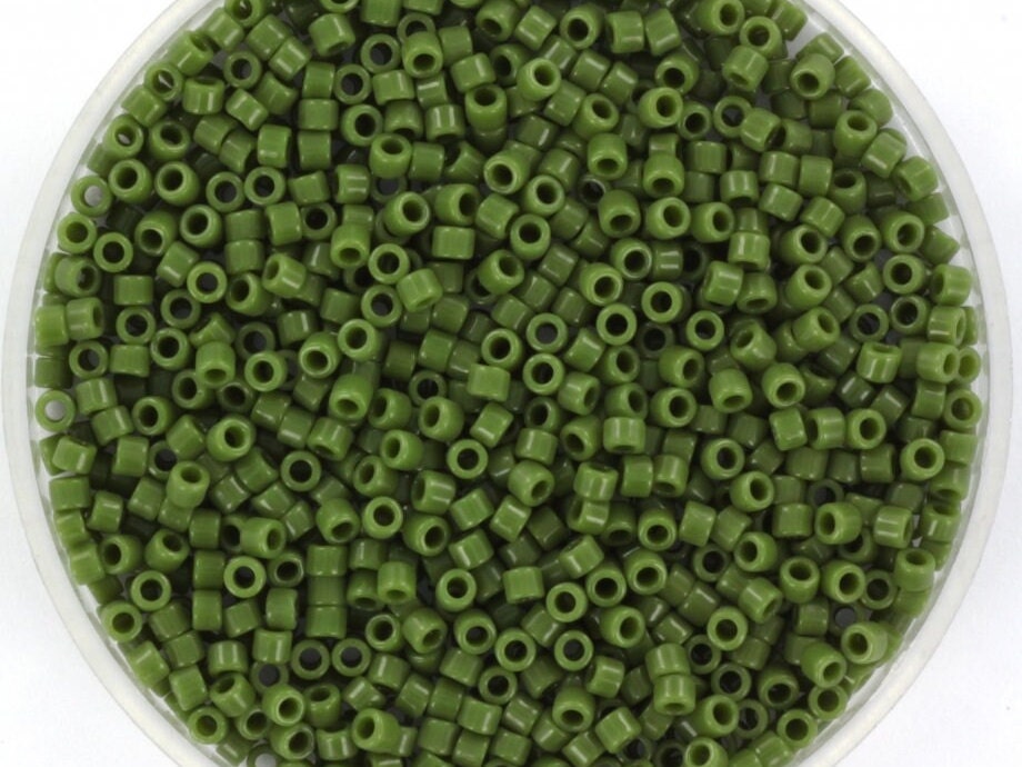 Miyuki Delica beads opaque avocado, 5g 11/0 color DB 1135, cylindrical beads, Miyuki opaque dark green DB1135,