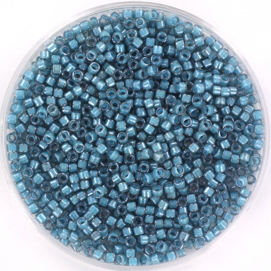 Miyuki Delica beads luminous dusk blue, 5g 11/0 color DB 2054, cylindrical beads, transparent blue Miyuki DB2054, luster blue Delicas