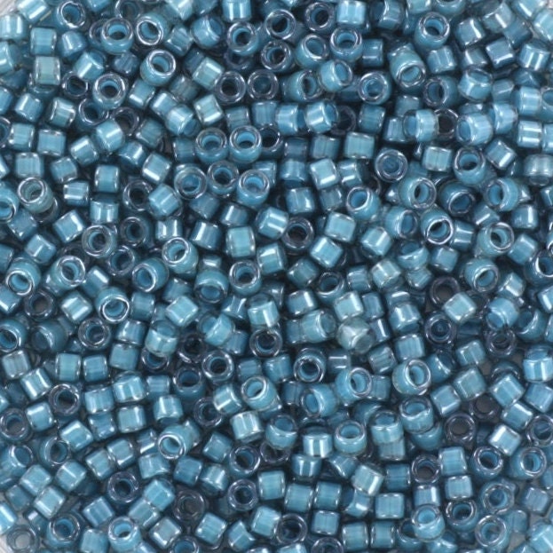 Miyuki Delica beads luminous dusk blue, 5g 11/0 color DB 2054, cylindrical beads, transparent blue Miyuki DB2054, luster blue Delicas