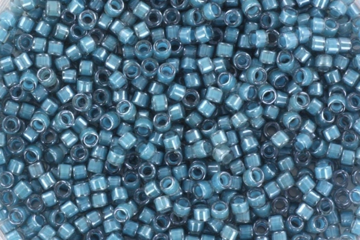 Miyuki Delica beads luminous dusk blue, 5g 11/0 color DB 2054, cylindrical beads, transparent blue Miyuki DB2054, luster blue Delicas