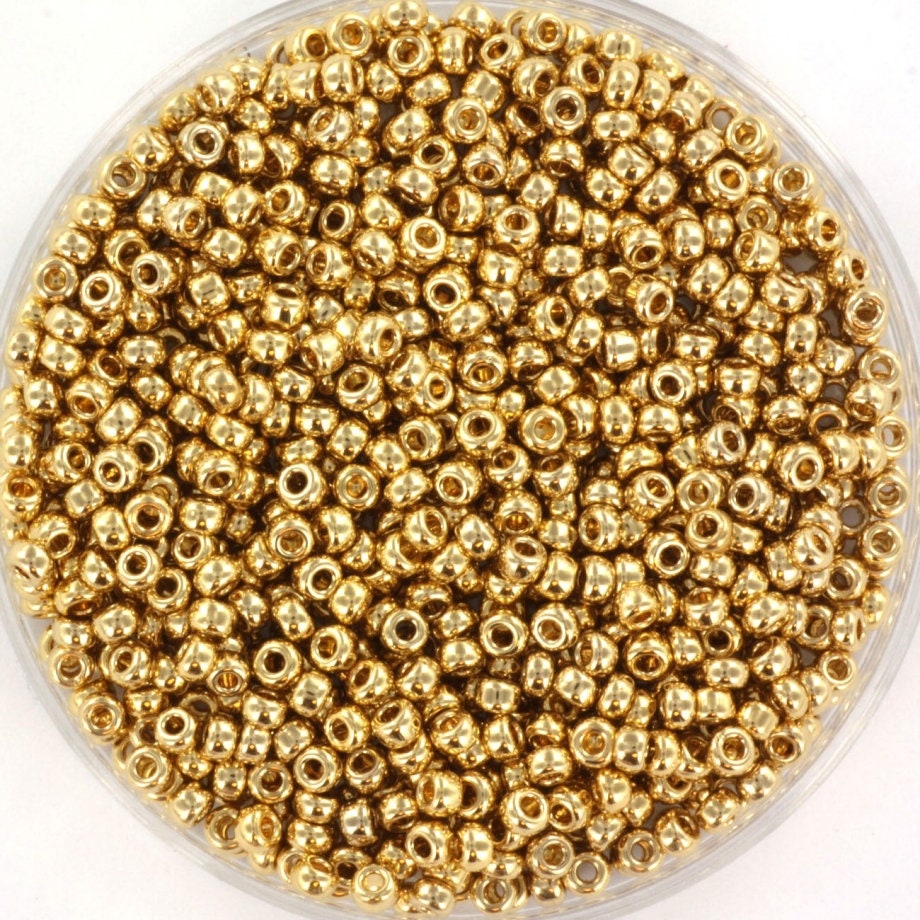 10g Miyuki seed beads 24kt gold light plated, size 11/0 color 193, Miyuki round rocailles, small gold plated beads, Miyuki round beads