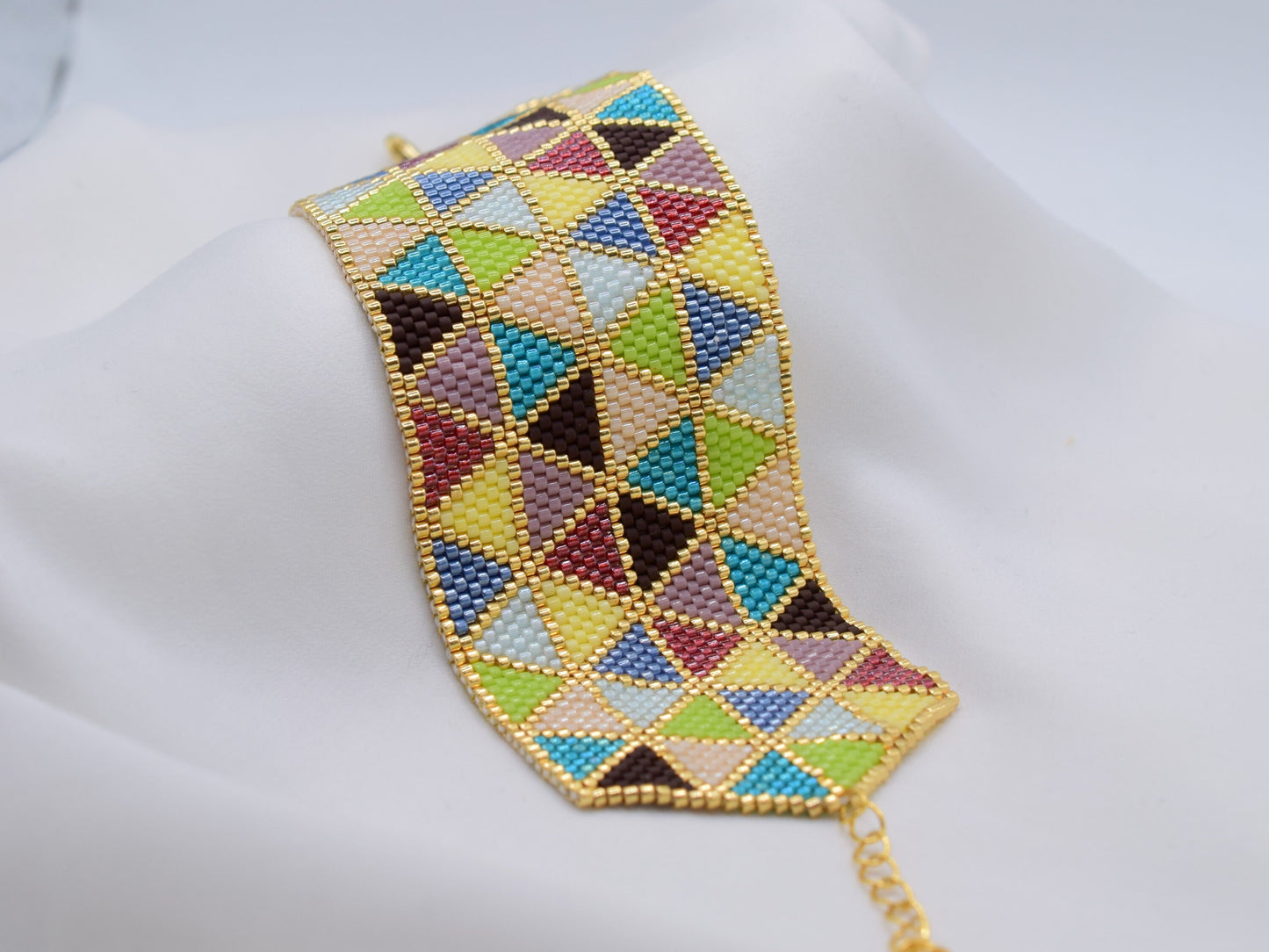 Colorful cuff bracelet wide, geometric bracelet, jewelry gift for mom, gift for daughter from mom and dad, triangle pattern, birthday gift