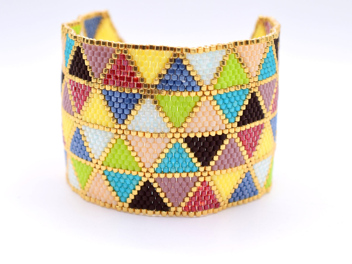 Colorful cuff bracelet wide, geometric bracelet, jewelry gift for mom, gift for daughter from mom and dad, triangle pattern, birthday gift