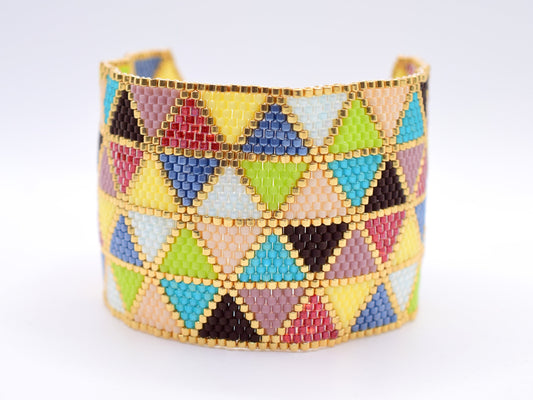 Colorful cuff bracelet wide, geometric bracelet, jewelry gift for mom, gift for daughter from mom and dad, triangle pattern, birthday gift