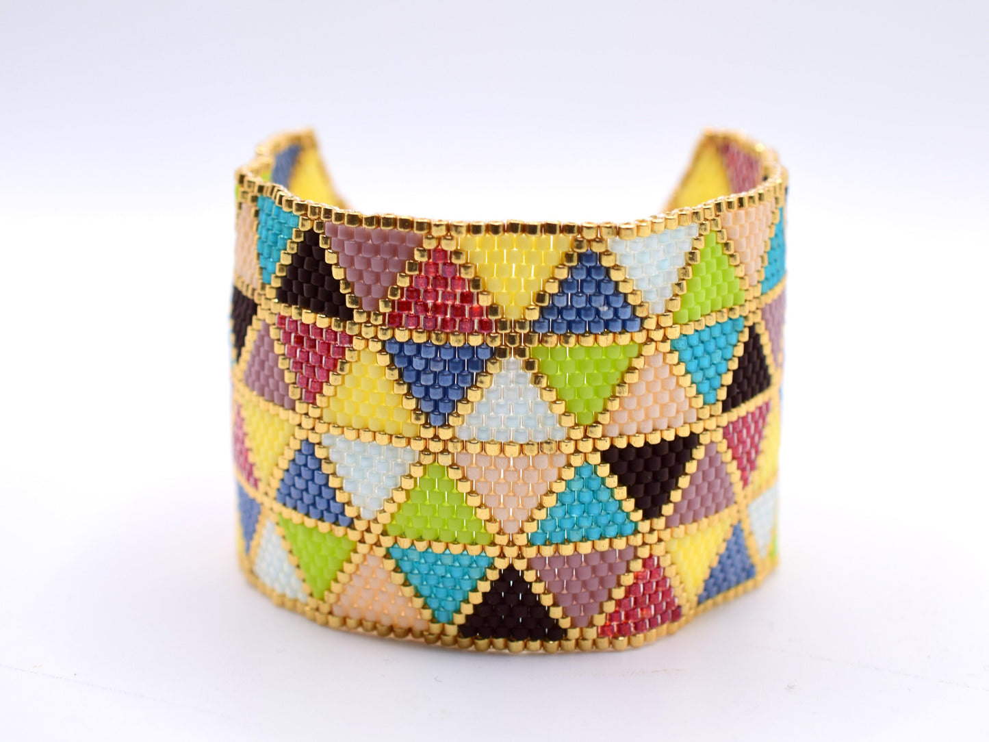 Colorful cuff bracelet wide, geometric bracelet, jewelry gift for mom, gift for daughter from mom and dad, triangle pattern, birthday gift