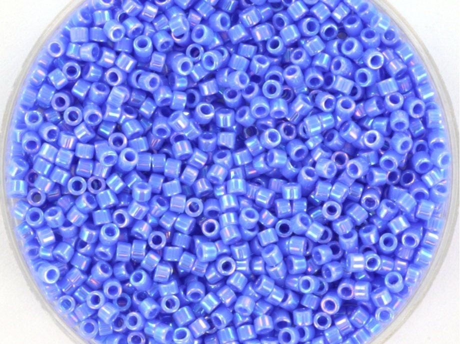 Miyuki Delica beads opaque ab medium blue, 5g size 11/0, color 167, cylindrical beads, Miyuki Delica 167 light blue, lilac Delica beads