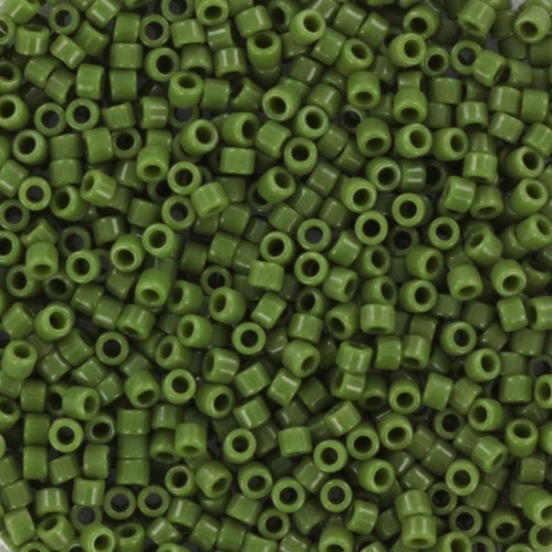 Miyuki Delica beads opaque avocado, 5g 11/0 color DB 1135, cylindrical beads, Miyuki opaque dark green DB1135,