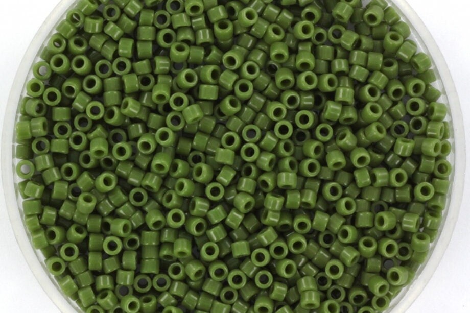 Miyuki Delica beads opaque avocado, 5g 11/0 color DB 1135, cylindrical beads, Miyuki opaque dark green DB1135,