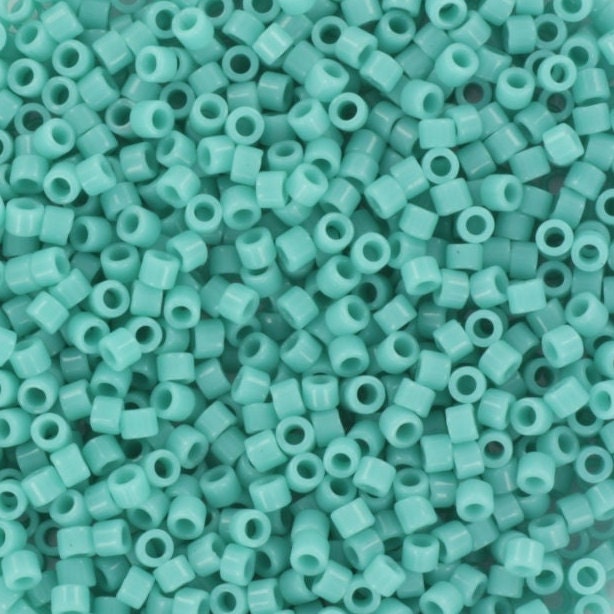 Miyuki Delica beads opaque turquoise green, 5g 11/0 color DB729, cylindrical beads, teal Miyuki Delicas, color DB 729