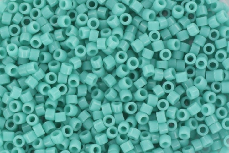 Miyuki Delica beads opaque turquoise green, 5g 11/0 color DB729, cylindrical beads, teal Miyuki Delicas, color DB 729