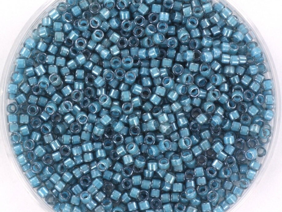 Miyuki Delica beads luminous dusk blue, 5g 11/0 color DB 2054, cylindrical beads, transparent blue Miyuki DB2054, luster blue Delicas