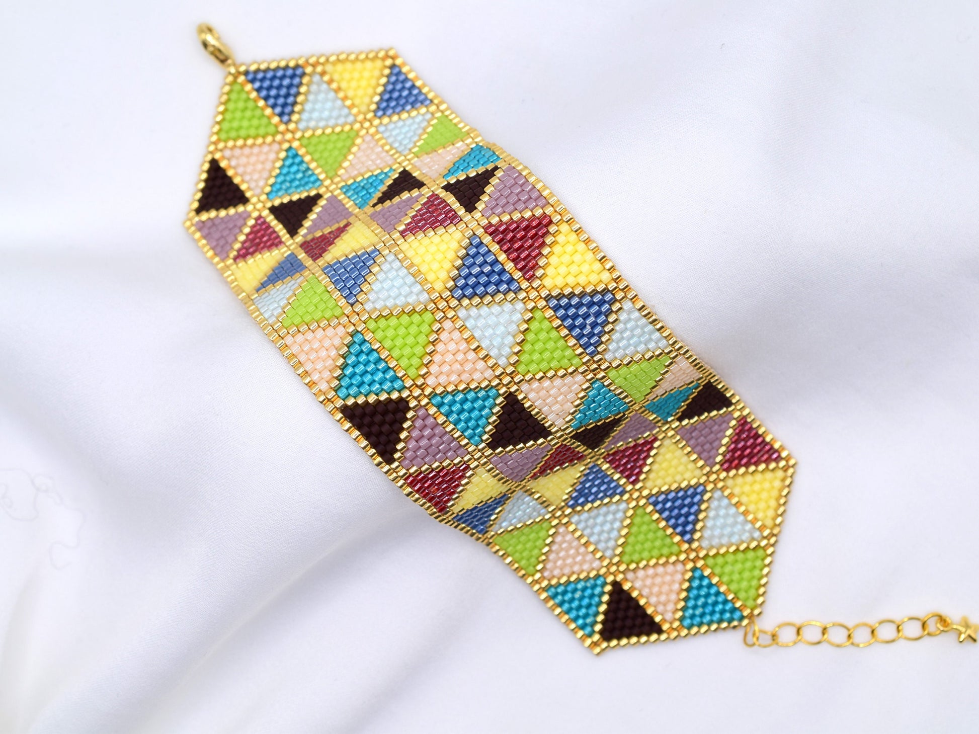 Colorful cuff bracelet wide, geometric bracelet, jewelry gift for mom, gift for daughter from mom and dad, triangle pattern, birthday gift