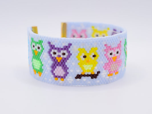 Colorful beaded bracelet, birthday gift for owl lover, owl bracelet cuff, birthday gift for daughter, cute bracelet handmade