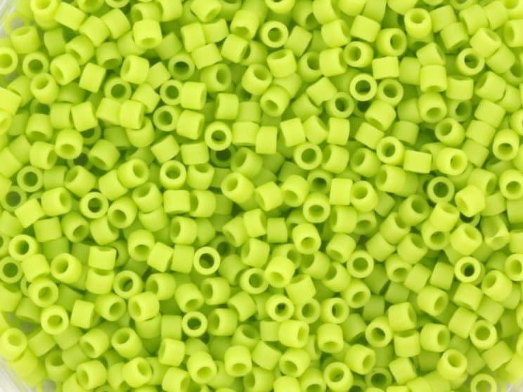 Miyuki Delica beads opaque matte chartreuse green, size 11/0, color DB763, cylindrical beads, opaque light green Miyuki, color DB 763