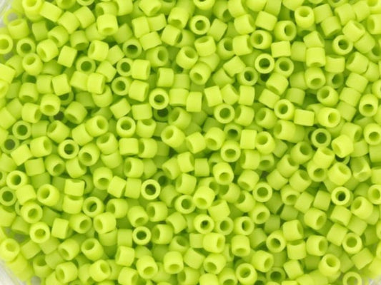 Miyuki Delica beads opaque matte chartreuse green, size 11/0, color DB763, cylindrical beads, opaque light green Miyuki, color DB 763