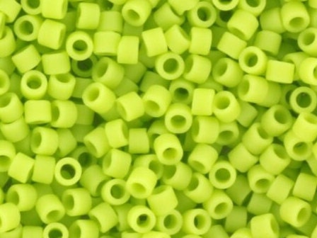 Miyuki Delica beads opaque matte chartreuse green, size 11/0, color DB763, cylindrical beads, opaque light green Miyuki, color DB 763