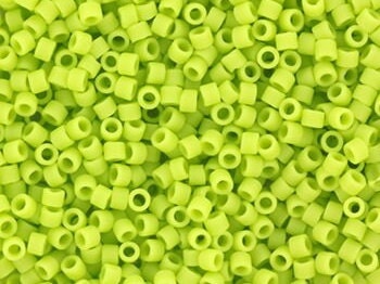 Miyuki Delica beads opaque matte chartreuse green, size 11/0, color DB763, cylindrical beads, opaque light green Miyuki, color DB 763