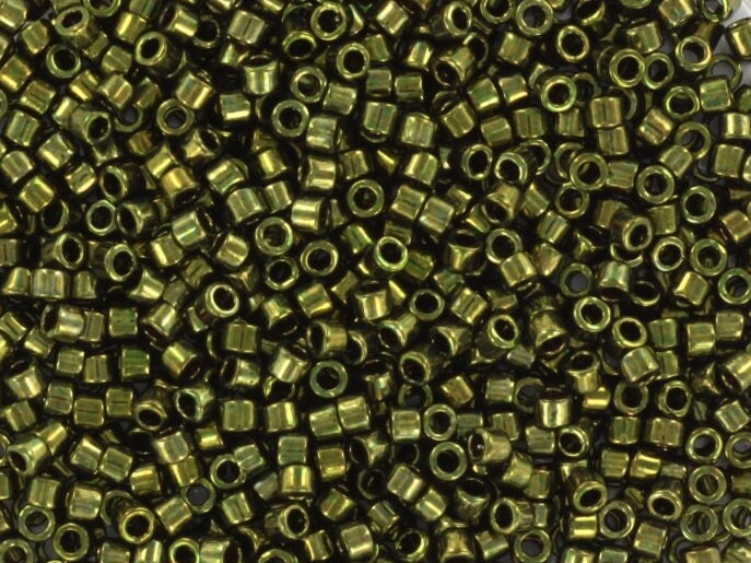 Miyuki Delica beads metallic olive green, color DB 0011, 5g size 11/0, japanese beads, Miyuki DB-11, Miyuki cylindrical beads, dark green