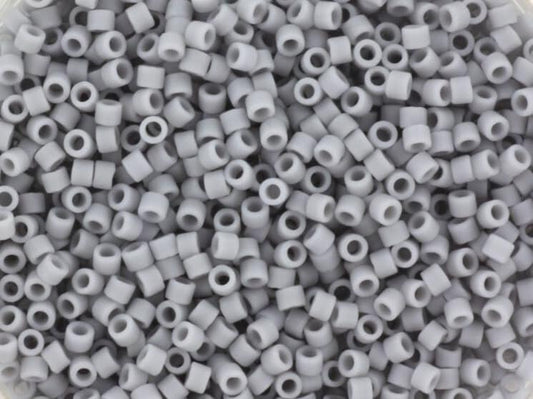 Miyuki Delica beads opaque matte ghost gray, 5g 11/0 DB1589, cylindrical beads, matte light gray Miyuki beads, color DB 1589