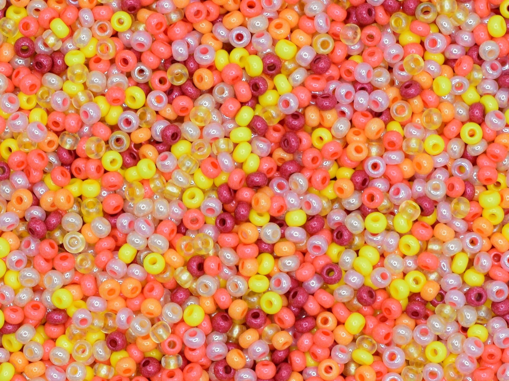 Preciosa Ornela red, orange and yellow bead mix 20g, size 10/0 seed beads, Czech glass beads, bead soup, red, orange, yellow and pink