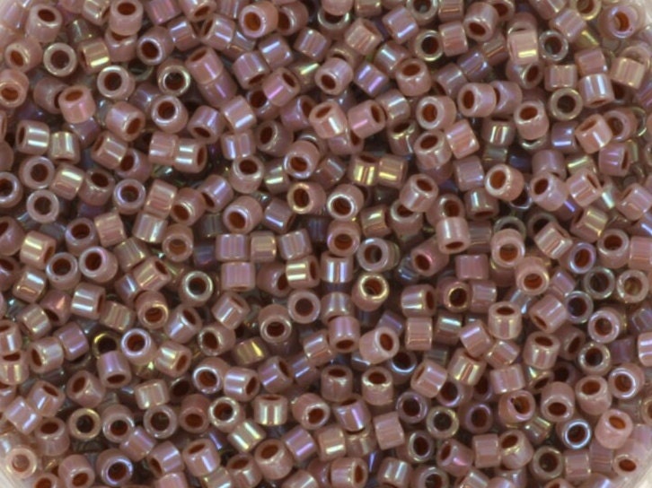 Miyuki Delica beads cocoa lined ab opal, 5g 11/0 DB1749, cylindrical beads, opaque luster brown Miyuki DB 1749