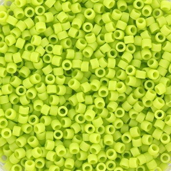 Miyuki Delica beads opaque matte chartreuse green, size 11/0, color DB763, cylindrical beads, opaque light green Miyuki, color DB 763