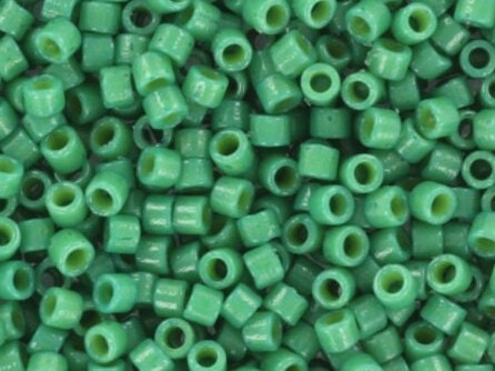 Miyuki Delica beads duracoat opaque dyed spruce green, 5g 11/0 color DB 2127, cylindrical beads, Miyuki opaque dark green DB2127