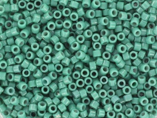 Miyuki Delica beads duracoat opaque dyed eucalyptus, 5g 11/0 color DB 2131, cylindrical beads, Miyuki opaque teal DB2131, Delicas blue